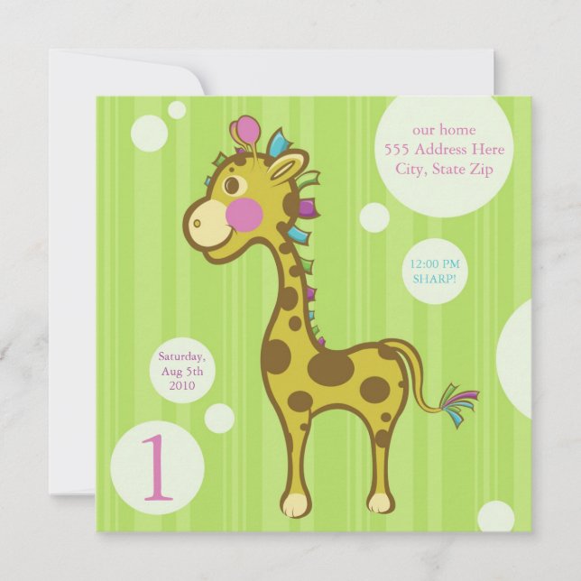 Wally the Giraffe Kids Birthday Party Invitación (Anverso)