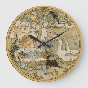 Walter Crane Boy con reloj de pared de animales
