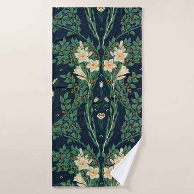 Walter Crane White Lily-Blue Back Shower Curtain (Toalla de baño)