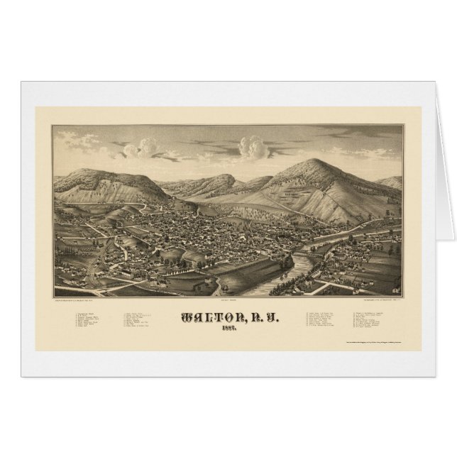 Walton, mapa panorámico de NY - 1887 (Anverso (Horizontal))