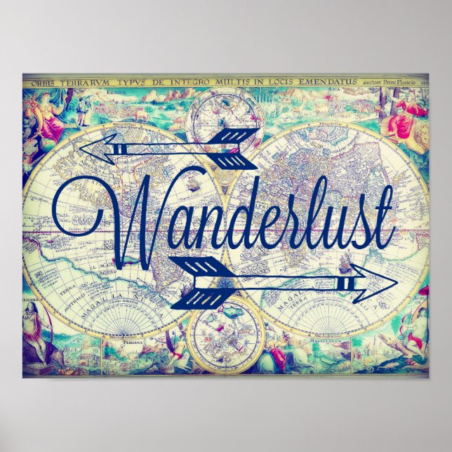 Wanderlust Mapa de Viajes Afiche Arte Pared (Frente)