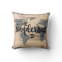 Wanderlust Rustic Wood Travel Cojín decorativo