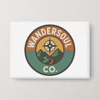 WanderSoul Co. – Botón de Logotipo de Viaje Retro