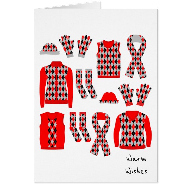 Warm Warm Argyle Pattern Items Card - Rojo (Frente)