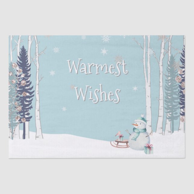 Warmest Wishes Winter Holiday Papel de té Snowman (Anverso)
