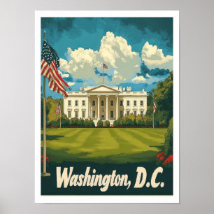 Washington DC Ilustracion de Viajes de Arte Vintag
