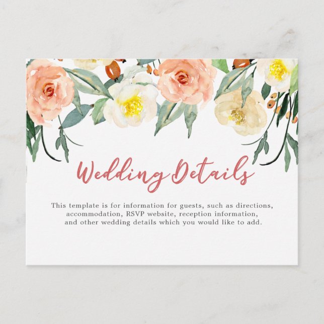 Watercolo floral boda detalles/ tarjeta de informa (Anverso)