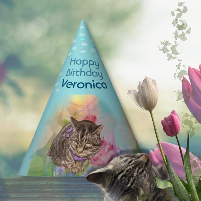 Watercolor 5 cumpleaños Gorra de Fiesta de gato (Watercolor 5th birthday Cat Party Hat)