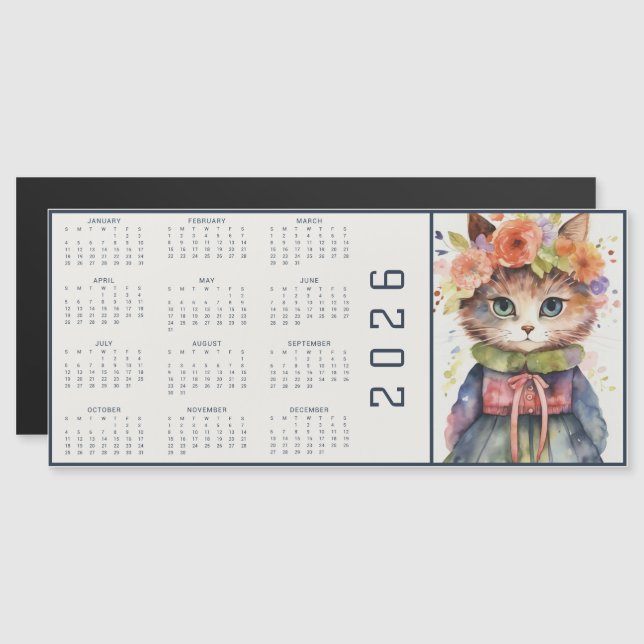 Watercolor Abstract Cat Dressed Florals Calendar (Anverso/Reverso)