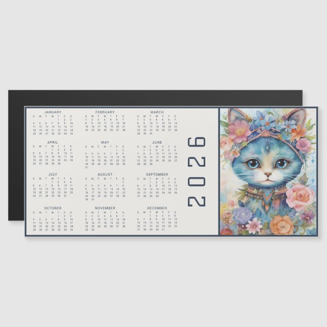 Watercolor Abstract Cat Dressed Florals Calendar (Anverso/Reverso)