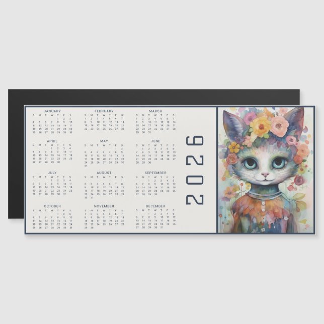Watercolor Abstract Cat Dressed Florals Calendar (Anverso/Reverso)