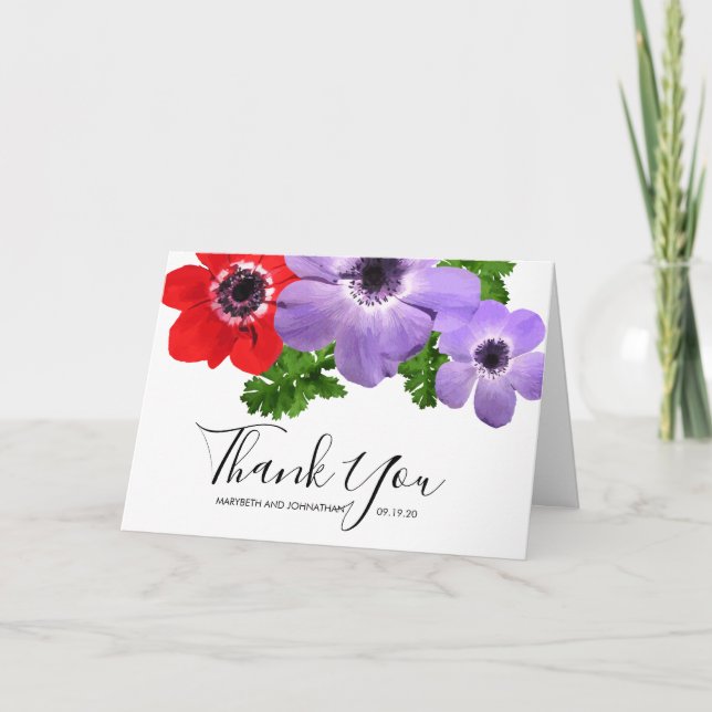 Watercolor Anemone Floral Gracias Tarjeta (Anverso)