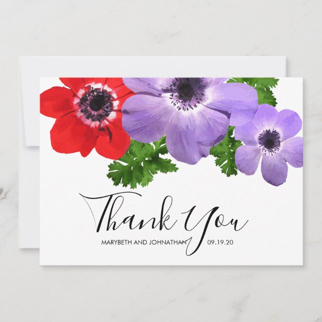 Watercolor Anemone Floral Gracias Tarjeta (Anverso)