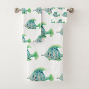 Watercolor Animal Art Blue Tropical Fish