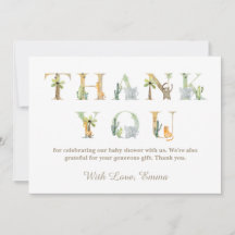 Watercolor Animals Baby Shower Gracias tarjeta