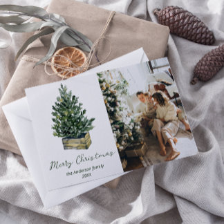 Watercolor Árbol Minimalista Foto Feliz Navidad