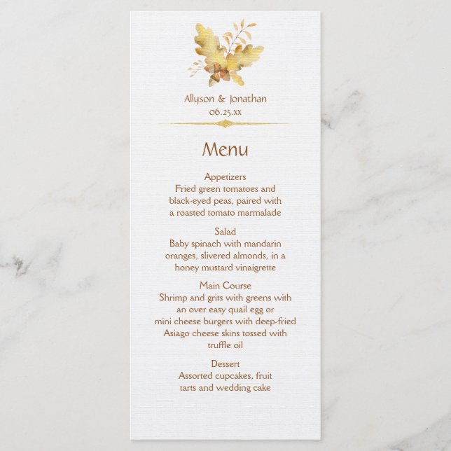 Watercolor Autumn Fall Leaves Menu 1 | (Anverso)