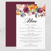 Watercolor Autumn Floral Fall Wedding Menu Card