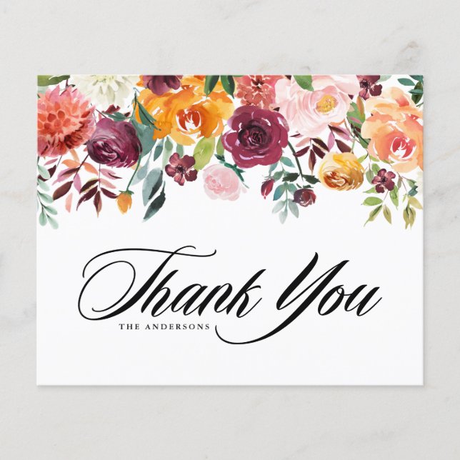 Watercolor Autumoms Blooms Boda Gracias Tarjeta (Anverso)