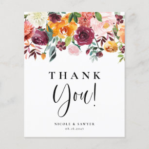Watercolor Autumoms Blooms Floral Gracias Tarjeta