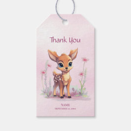 Watercolor Baby Deer Flores rosas Etiqueta de rega