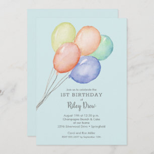 Watercolor Balloons Boy Invitaciones de cumpleaños