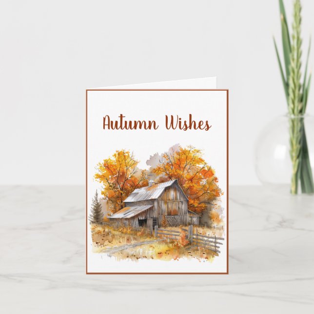 Watercolor Barn Autumn Desea Tarjeta De Saludo (Anverso)