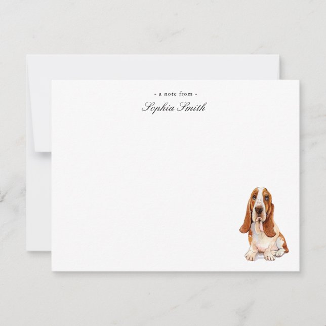 Watercolor Basset Hound Flat Gracias Notas (Anverso)