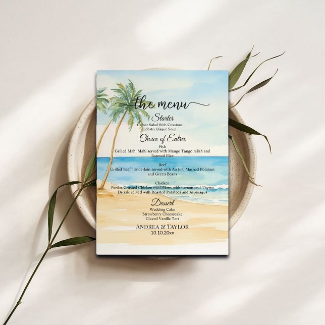 Watercolor Beach and Palm Trees Wedding Menu (Subido por el creador)