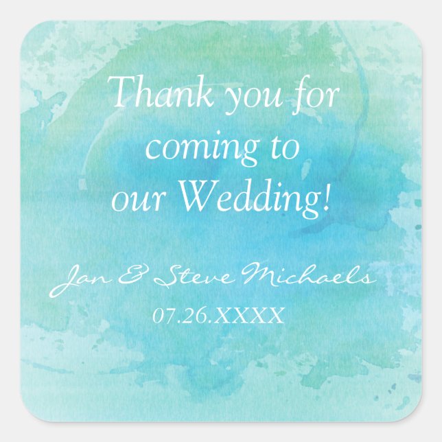 Watercolor Beach Sea Boda Pegatina Labels Favels (Anverso)