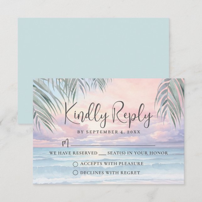 Watercolor Beach Wedding RSVP Reply Card (Anverso / Reverso)