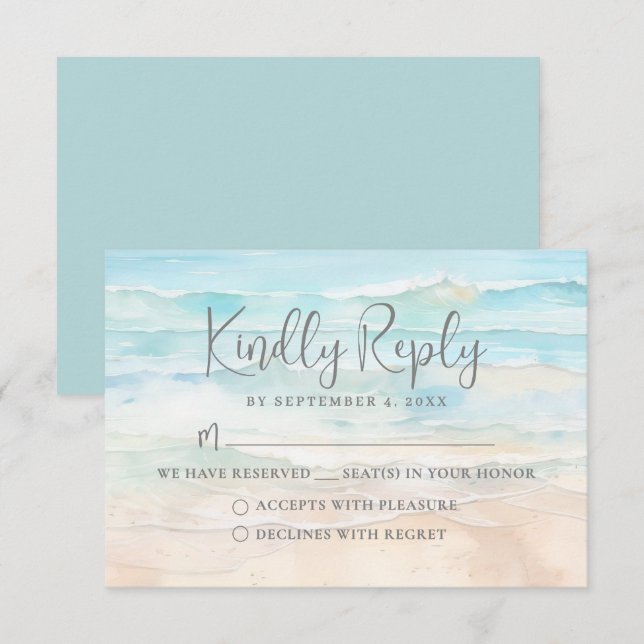 Watercolor Beach Wedding RSVP Reply Card (Anverso / Reverso)