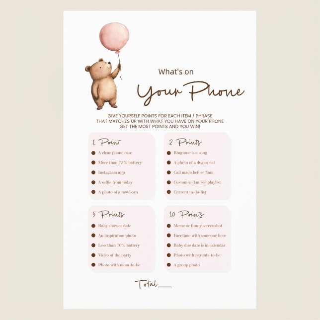 Watercolor bear balloon baby shower game flyer (Subido por el creador)