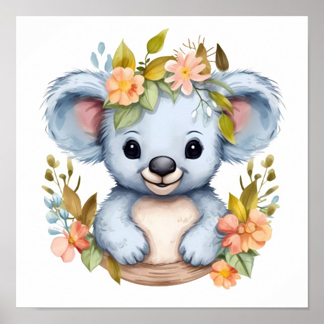 Watercolor Bebé Koala Bear Niños Nursery Arte (Frente)