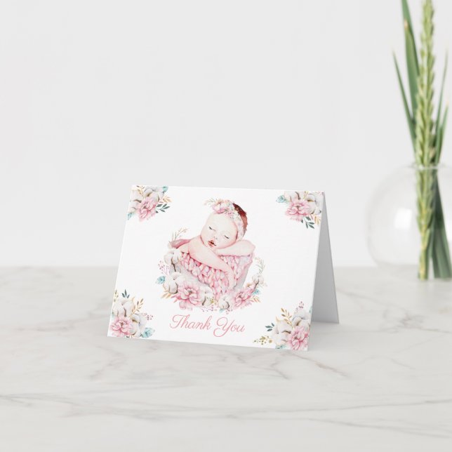 Watercolor Bebé Muchacha Gracias A Las Tarjetas (Anverso)