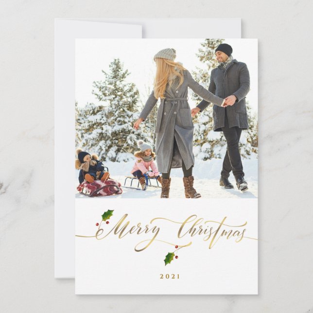 Watercolor Berries Foto Feliz Navidad (Anverso)