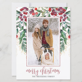 Watercolor Berry Evergreen Feliz Navidad