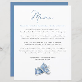 Watercolor Blue Baby Shoes Menú Baby Shower