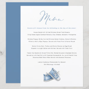 Watercolor Blue Baby Shoes Menú Baby Shower