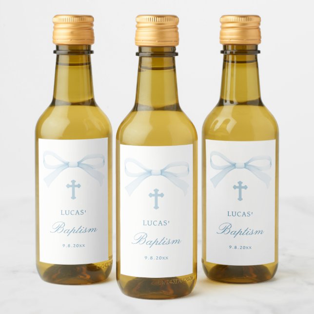 Watercolor Blue Bow Baptism Small (Botellas)