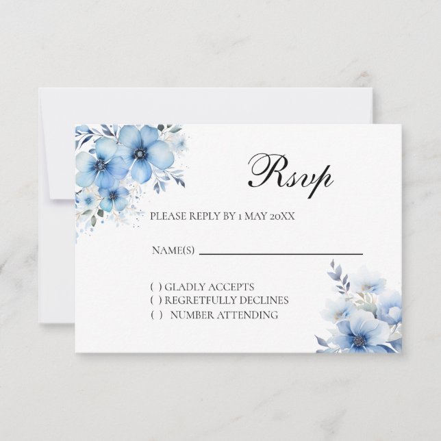 Watercolor Blue Floral RSVP card (Anverso)