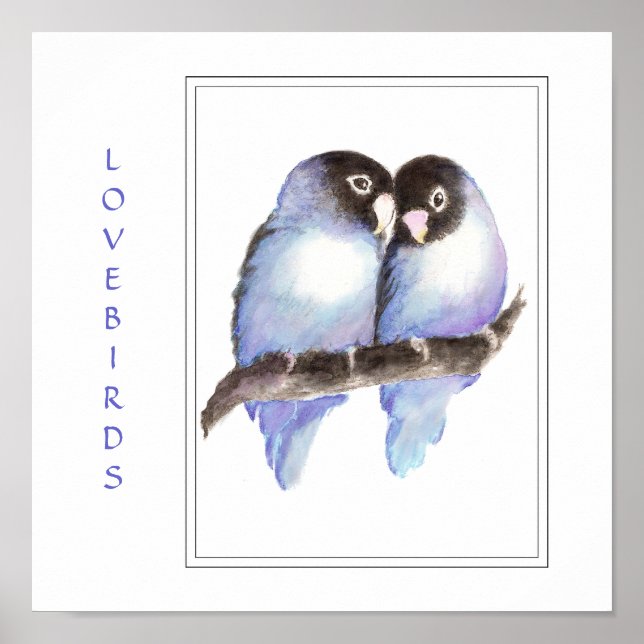 Watercolor Blue Lovebirds - Impresión de aves (Frente)