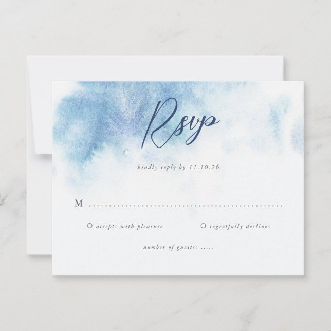 Watercolor Blue Winter Wedding RSVP Card (Anverso)
