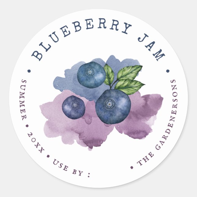 Watercolor Blueberry Jam Classic Round Pegatina (Anverso)