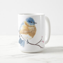 Watercolor bluebird cerezo flor taza de café