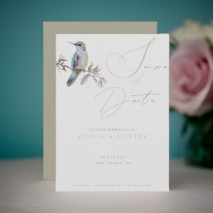 Watercolor Boda de Hummingbird Guardar la tarjeta