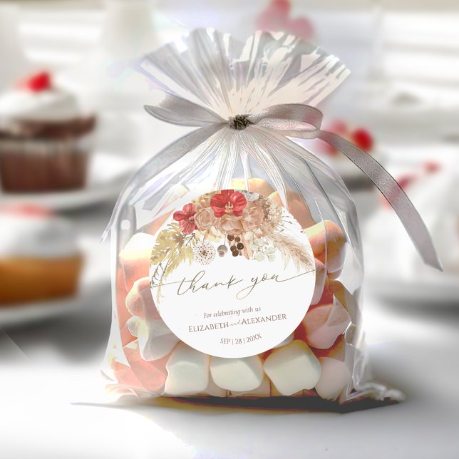 Watercolor Boho Boda Floral gracias Pegatina (Subido por el creador)