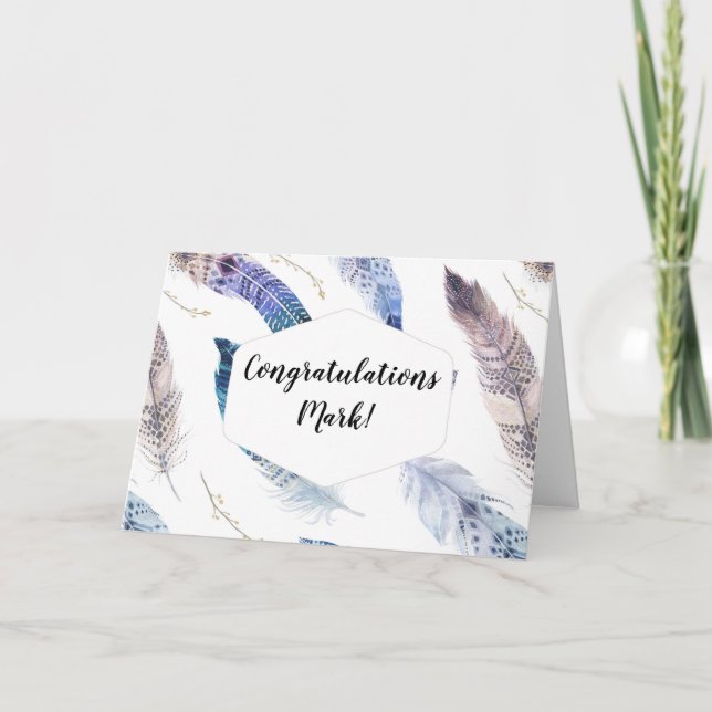 Watercolor Boho Feathers - Tarjeta de felicitacion (Anverso)