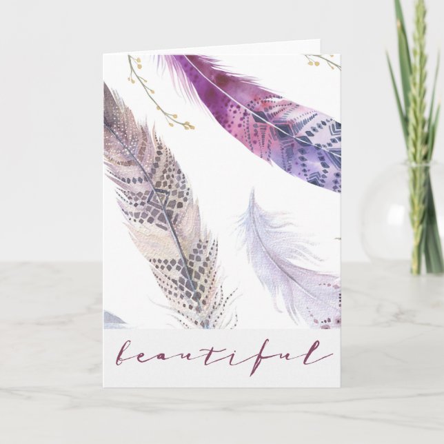 Watercolor Boho Feathers - Tarjeta hermosa (Anverso)