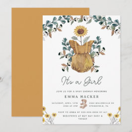 Watercolor Boho Floral Baby Girl Invitación a la d